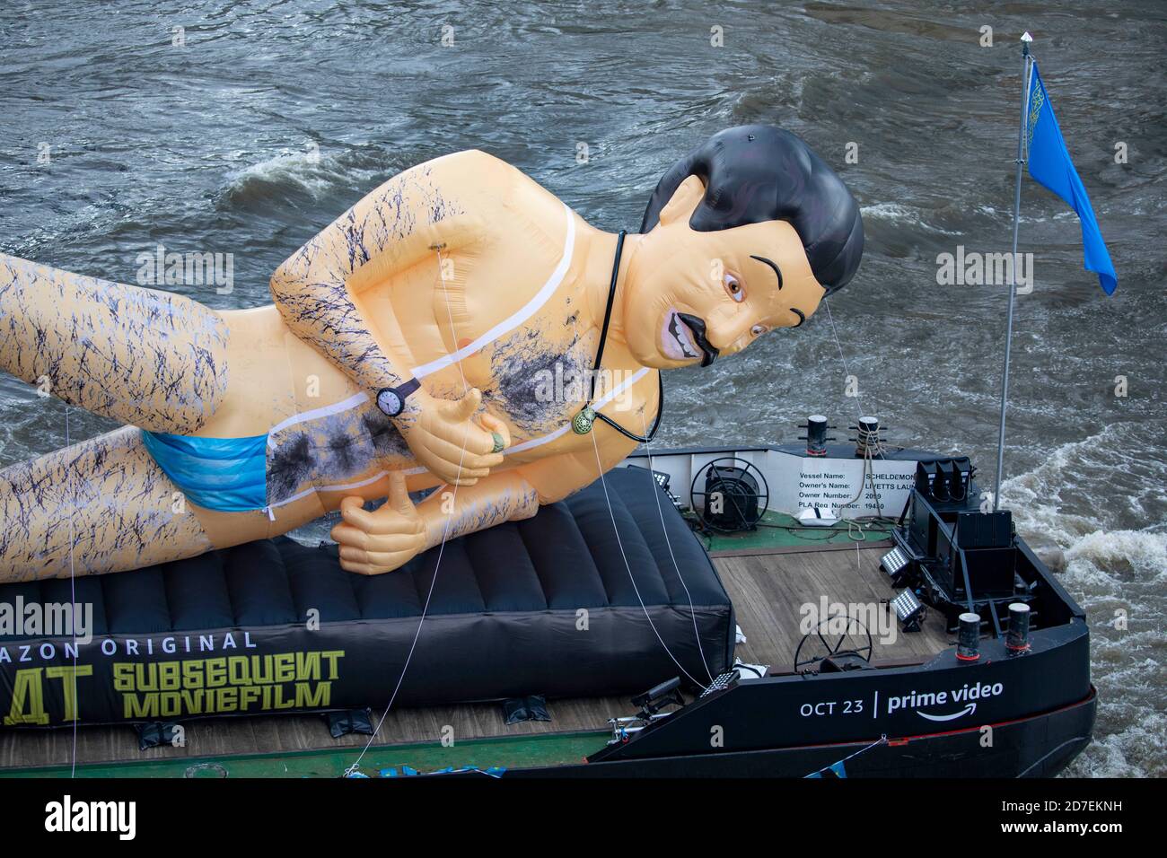 pic shows:  Borat inflatable goes down the Thames in London to promote Borat 2  Past City Hall where Sadiq `Khan resides     Picture by Gavin Rodgers/ Stock Photo